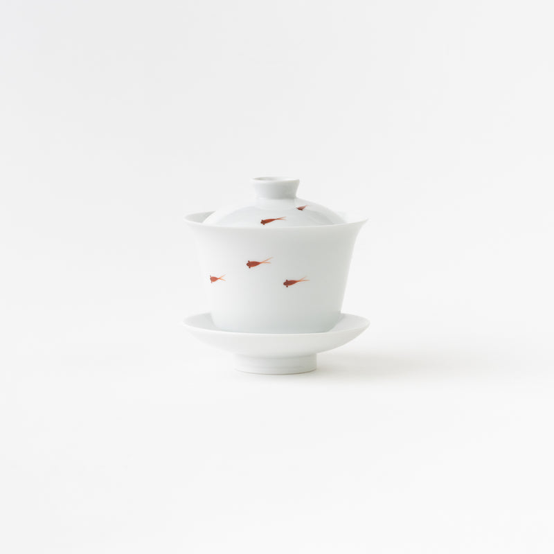Tea Cup With Lid & Saucer (Red Killifish)