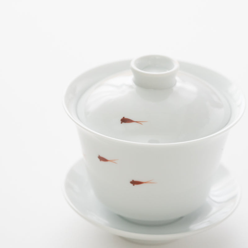 Red Killifish Tea Cup With Lid & Saucer
