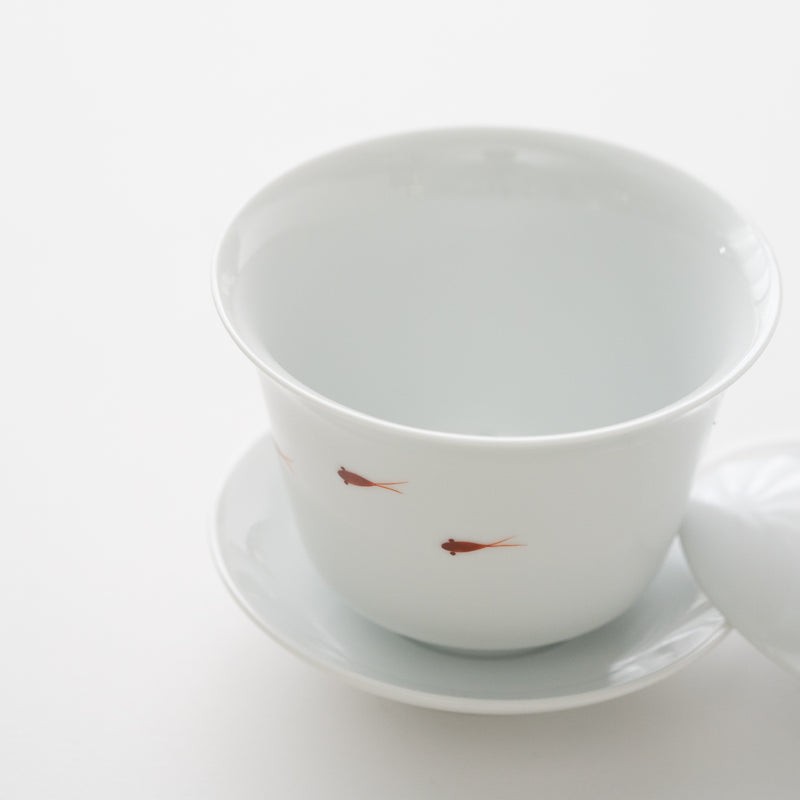 Red Killifish Tea Cup With Lid & Saucer